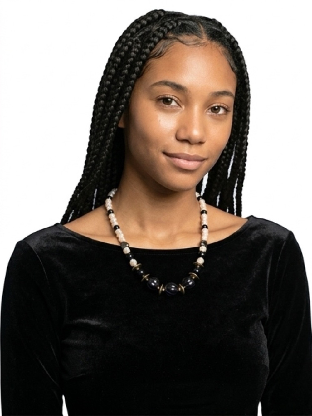 Elegant Pearl and Black Bead Necklace